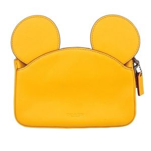 Coach Disney Mickey Leather Ear Wristlet Banana